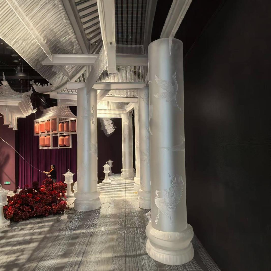 雕刻柱子古建筑柱子仙鹤飞天亚克力柱子龙凤呈祥装饰亚克力柱承重