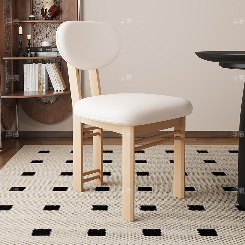 Silla de comedor de madera maciza entera, restaurante doméstico, silla trasera de tela de algodón y lino, restaurante de hotel, mesa y silla de comedor de cuero de microfibra, taburete