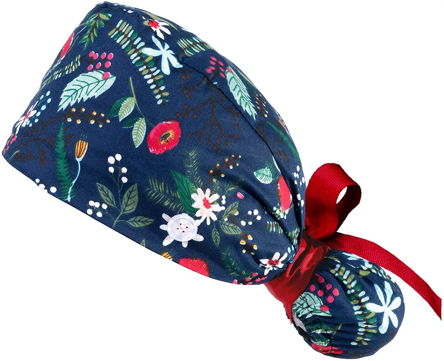 Adjustable ponytail, hat, with buttons, flowered