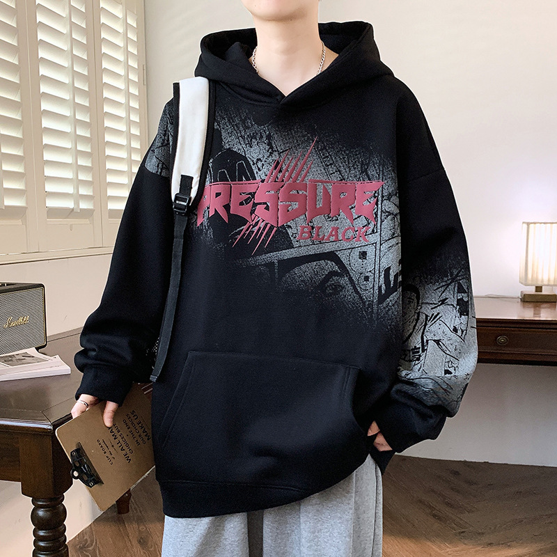 Plus Size Hooded Sweatshirt Men's Spring & Fall New American Retro Long-Sleeved Tops Men's Trendy Brand Youth Loose Bottoming Shirts