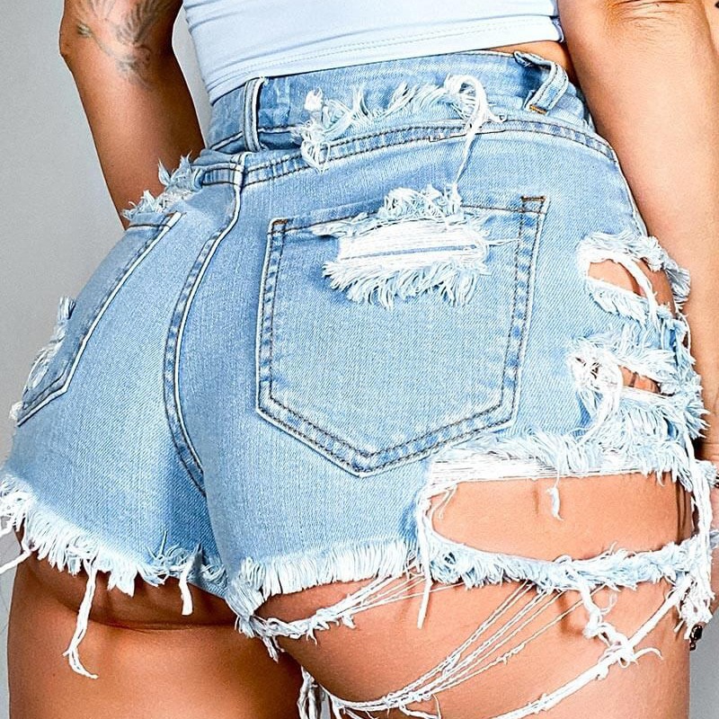 2026Temu Tk European and American Cross-Border Independent Site Irregular Ripped Elastic Denim Hot Pants Shorts for Women