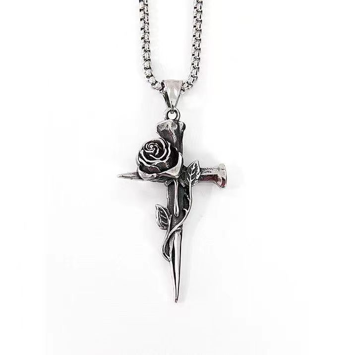 Collier en croix Chencui Wilk Rose avec un design de célébrité Internet longue et froide, sensation de luxe léger et extraordinaire_voghion.com