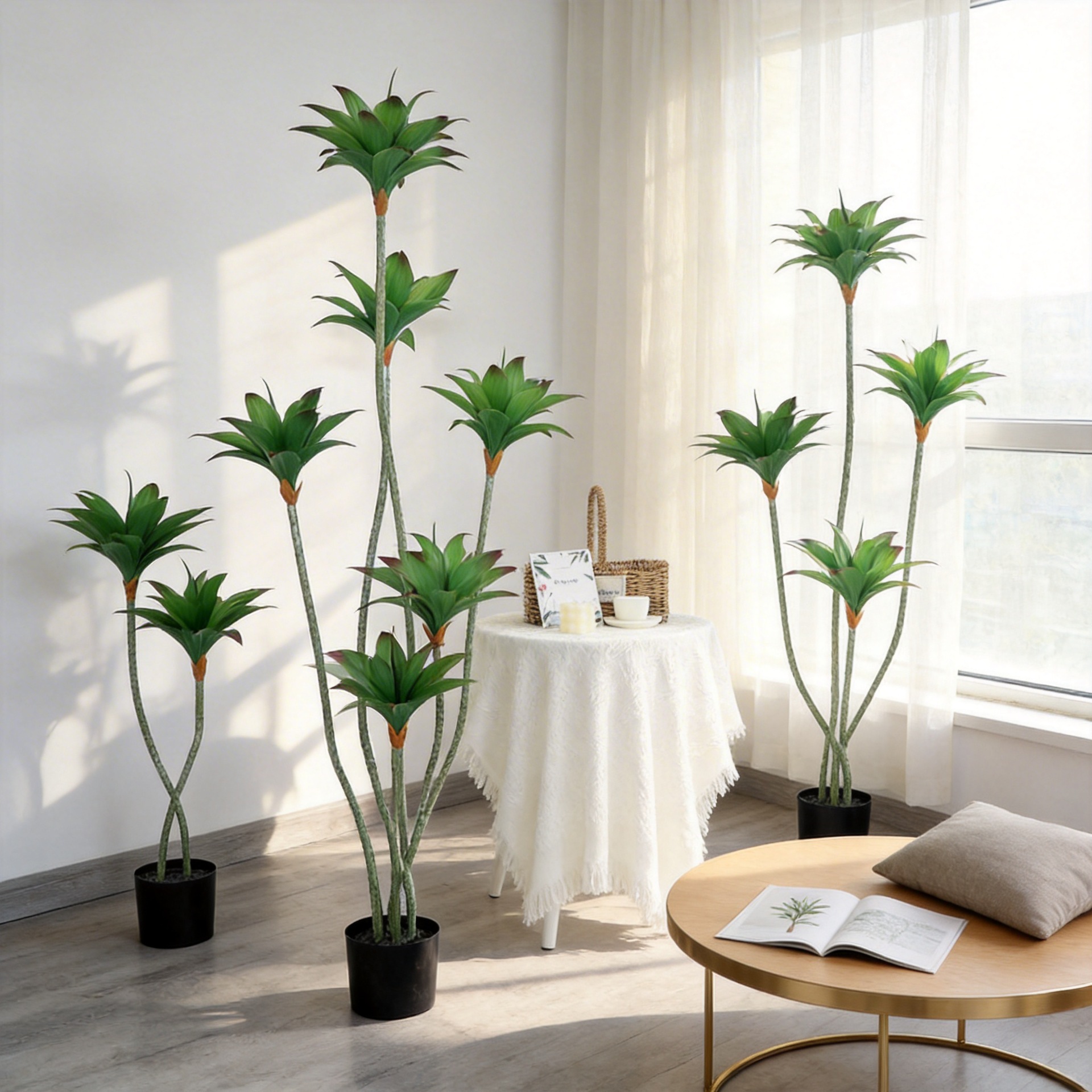 Nórdico interior gran planta verde artificial durmiendo loto Planta artificial olla sala de estar piso ventana paisaje decoración árbol