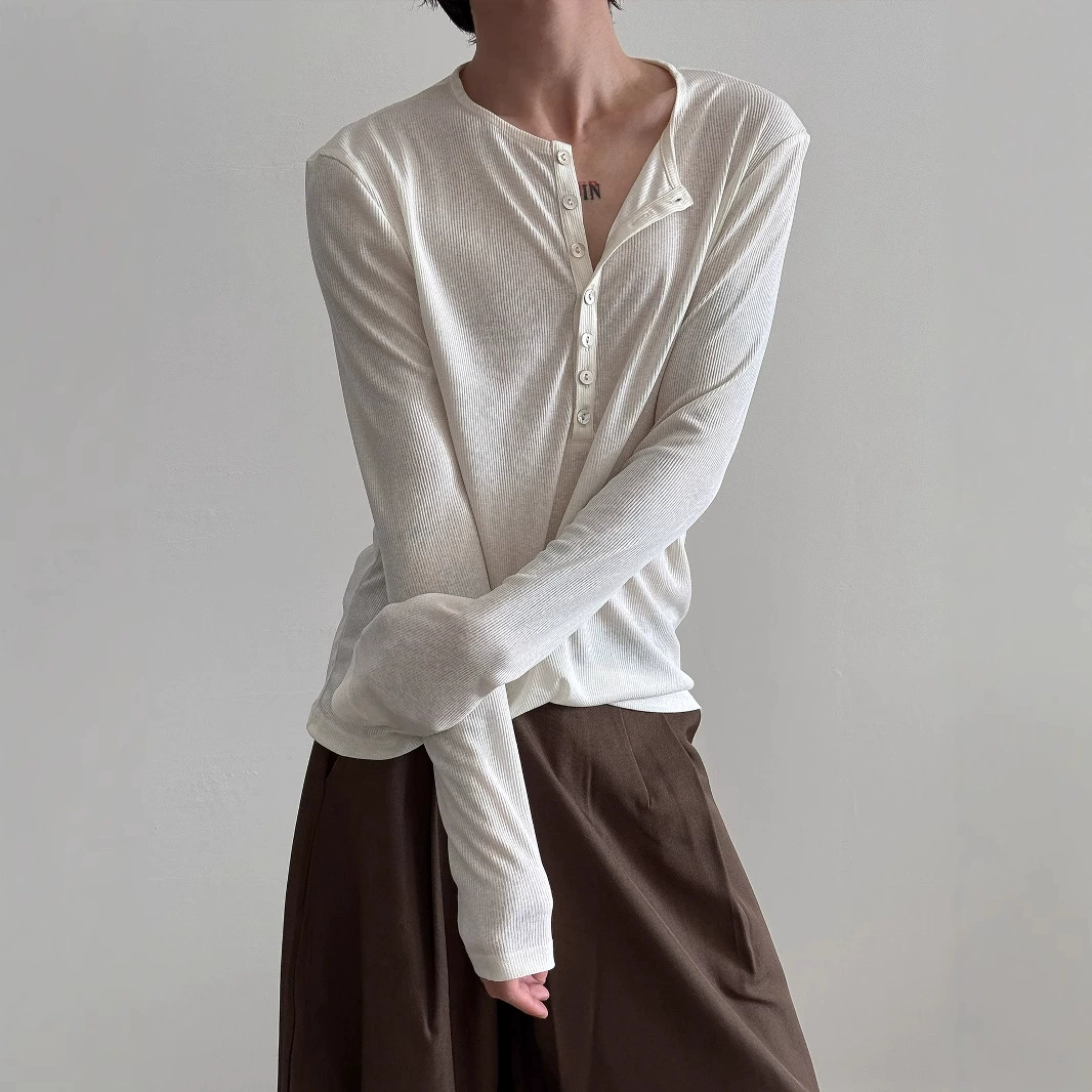 Воздержание от тонкого тюля блузка ленивый Генри воротник футболка с длинными рукавами нейтральная легкая и прозрачная нижняя рубашка