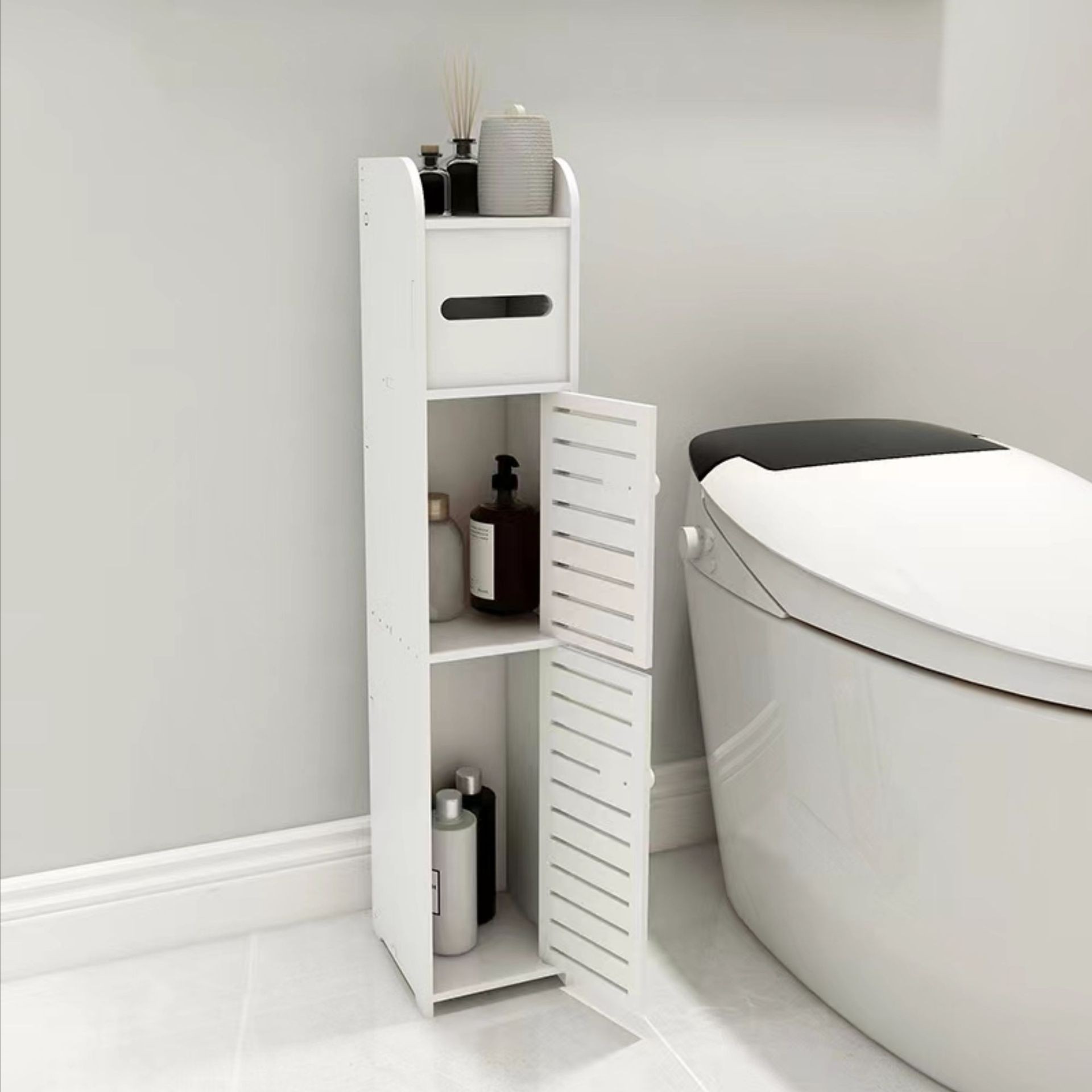 Baño de baño estante gabinete de almacenamiento inodoro impermeable espacio de almacenamiento de piso a techo armario de almacenamiento móvil mesa de lavado armario lateral