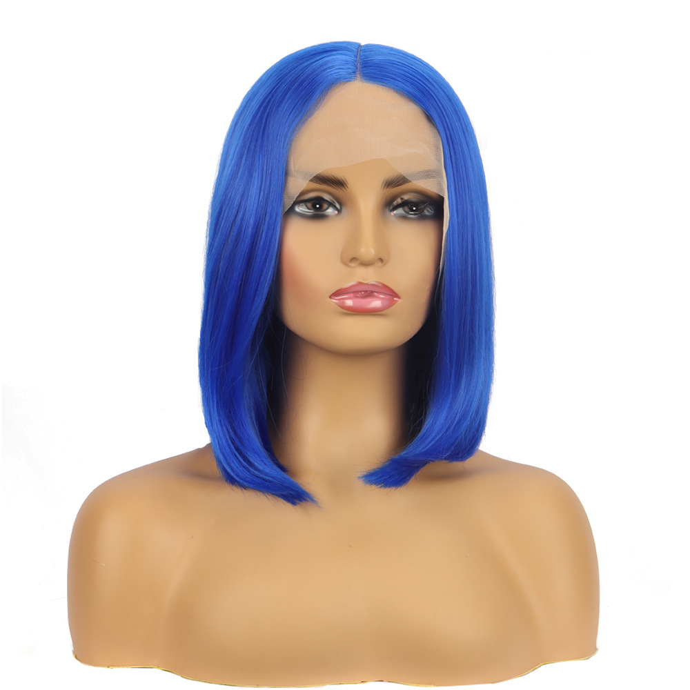 Wig European and American Style Lace Front Bob Red Wigs Women's Short Straight Hair Synthetic Fiber Fashionable Long Straight Hair