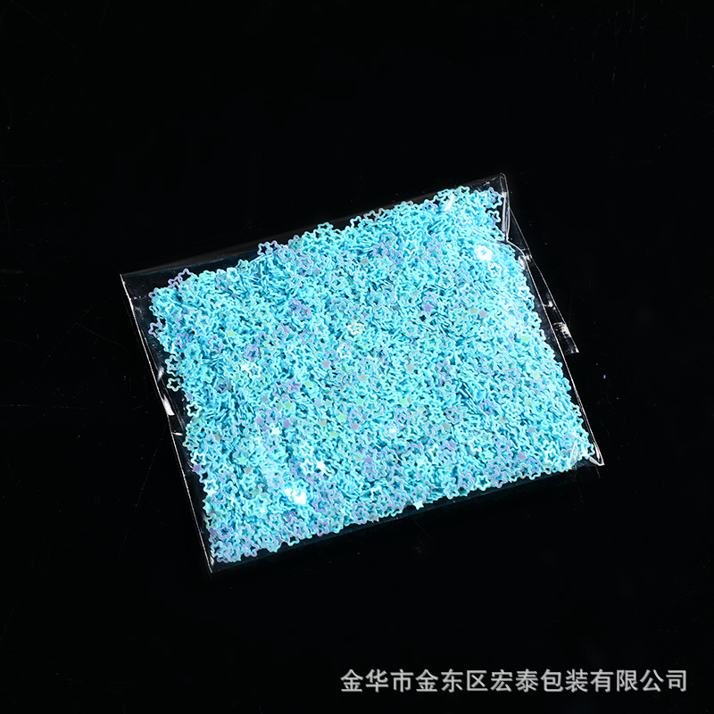 Nueva resistencia a altas temperaturas, brillo en polvo, plata láser, estrella de cinco puntas en forma especial, lentejuelas 1g, accesorios de uñas PET