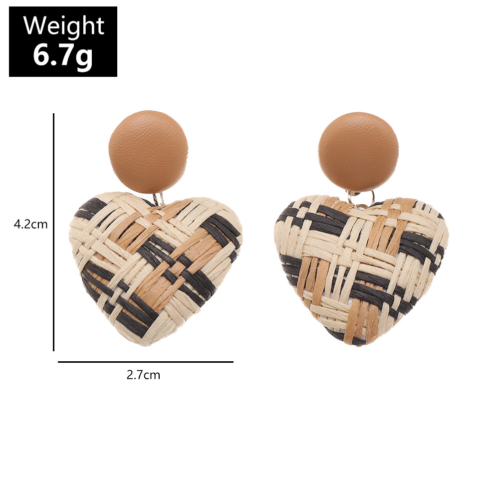 Ethnic Style Raffia Multicolor Woven Heart Earrings display picture 1