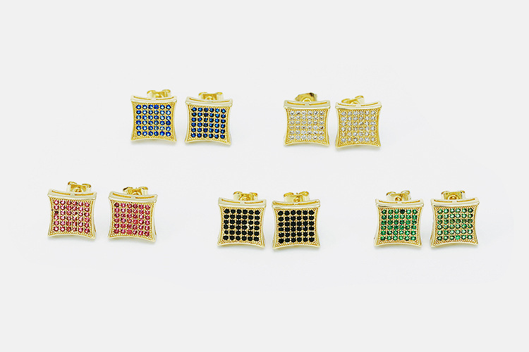 Plating Design Exquisite Fashion Gold-plated Zircon Stud Earrings Square Stud Earrings Cross-border Supply Exquisite All-match Small Zircon Earrings