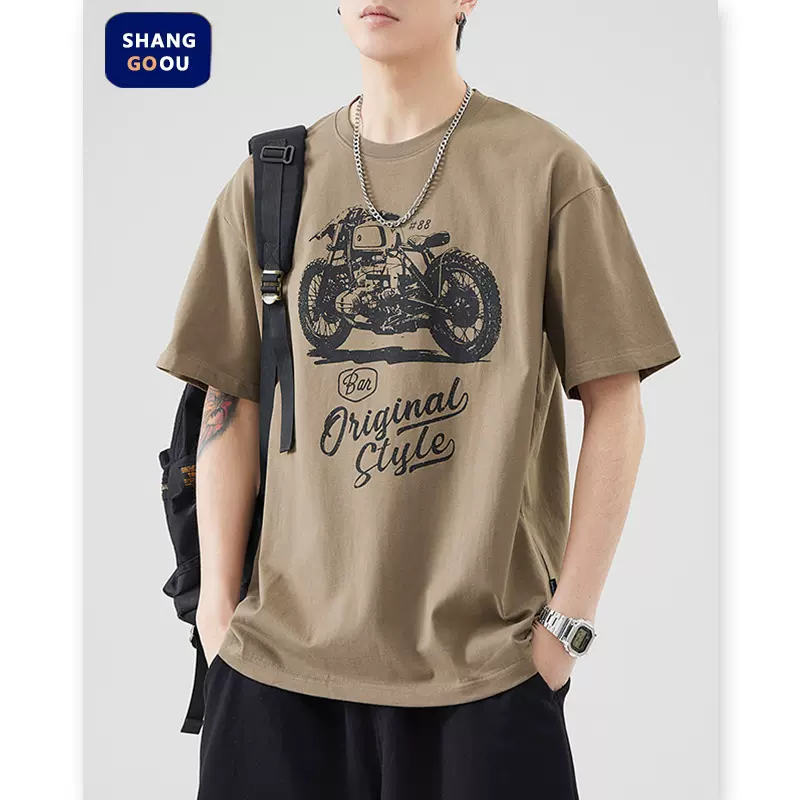 尚谷男装 2025春夏新款短袖百搭T恤男宽松休闲日系潮牌圆领男士