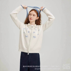 复古甜美蝴蝶结针织开衫上衣女春秋小个子设计感翻领内搭毛衣外套