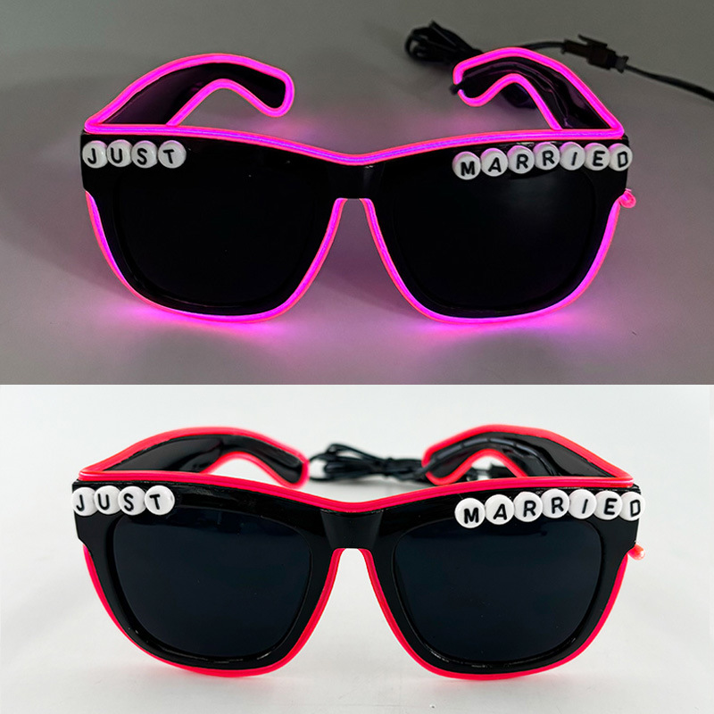Nuevos productos transfronterizos gafas LED recién casadas letras de corazón de melocotón gafas de sol gafas de sol