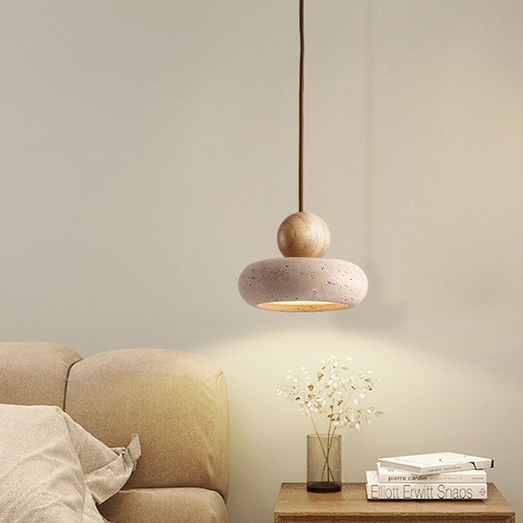 Fotian Stone Cockpit Bar Comedor faro lámpara de madera sólida lámpara de luz natural cama amarilla dormitorio esfera retro agujero