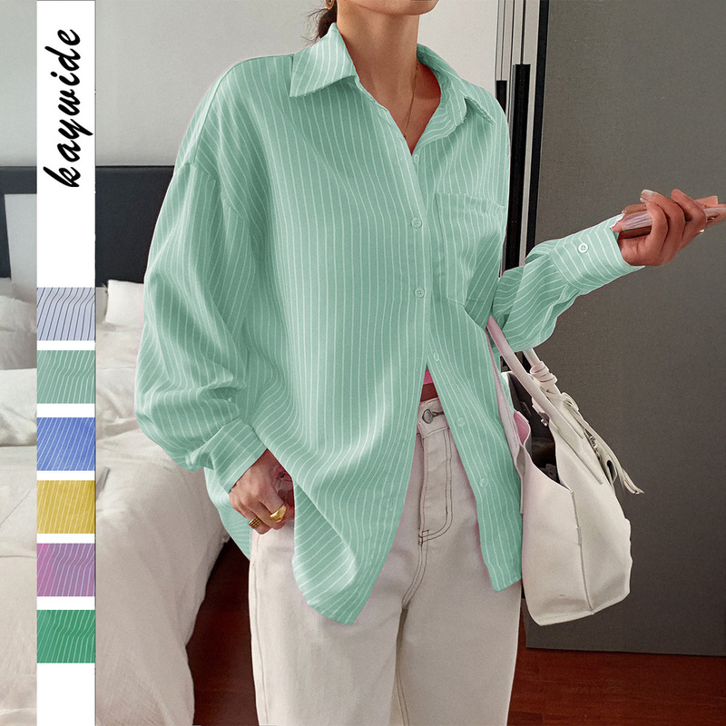 Di Yun Cross-Border Casual Vacation Style Simple Striped Long-Sleeve Women's Shirt 2026 Summer Amazon Independent Site