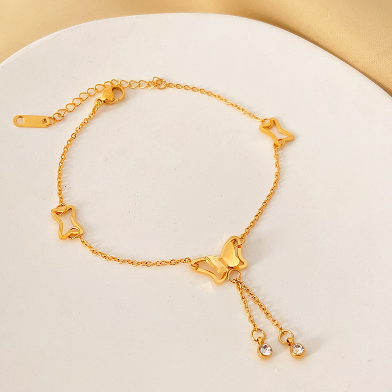 Wholesale Jewelry Casual Lady Simple Style Heart Shape Titanium Steel Gem Inlay Anklet display picture 9