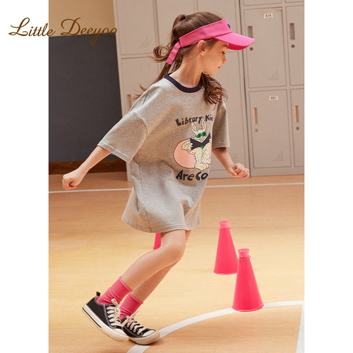 2024 Summer New Girls' T-Shirt Dress Pure Cotton Breathable Stylish Children's Big Kids Skirt Summer Girls' Dress