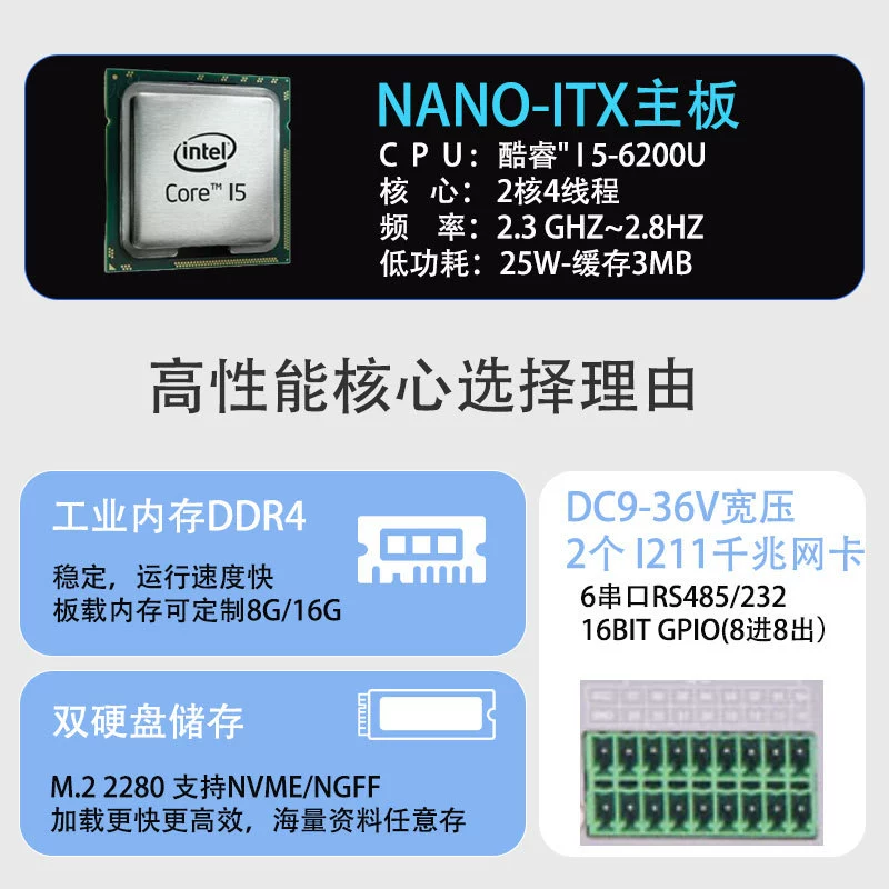 All-aluminum micro embedded industrial computer 16-bit GPIO dual network six serial ports dust-proof industrial host industrial computer