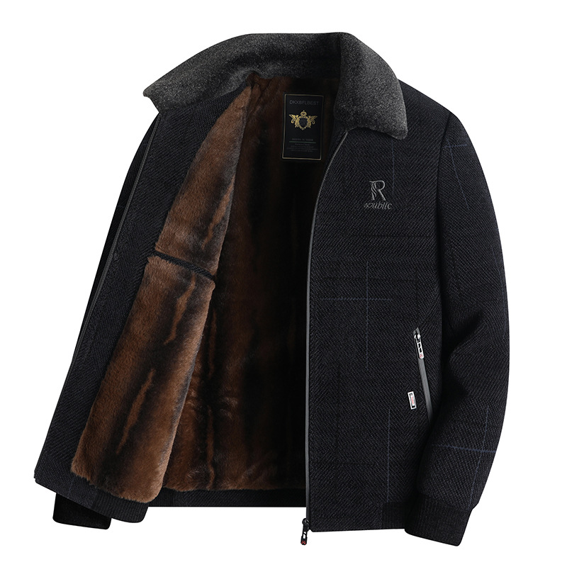 Multiple Items Shipped Together, New Style Men's Jacket for Middle-Aged and Elderly, R-Shaped Thick Fleece-Lined Lapel Jacket, Dad's Outfit