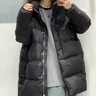 时尚服新款宽松女冬季中长款保暖韩版立领加厚鸭绒外套米灰色黑色