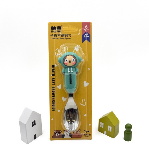 Tarjeta 316L cuchara de acero inoxidable para niños cuchara de lingote de dibujos animados entrenamiento para bebés cuchara de mango corto cuchara de alimentación