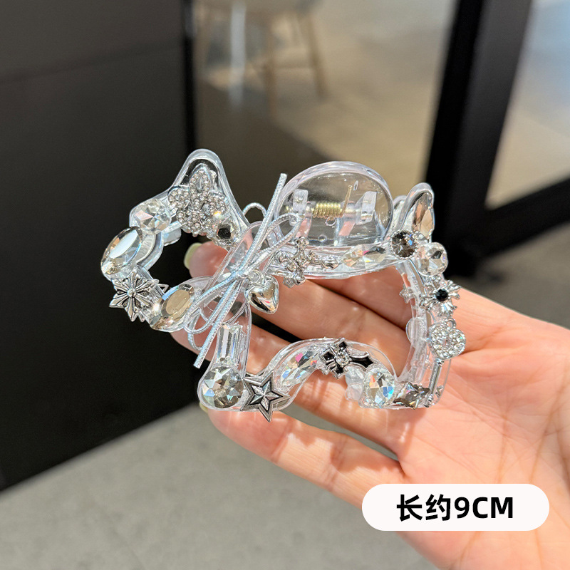 韓国の甘くてクールなスタイルの女性用ハイエンドラインストーンヘアクリップ、大きな犬用ヘアクリップ、後頭部の半分に結んだヘアシャーククリップ