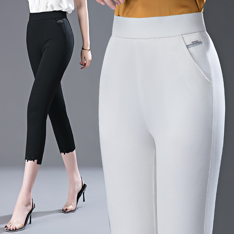 6227 Eight-point Leggings Embroidered Seven-point Middle-aged Women's Pants Old Mother's Pants Large Size Fat Girl Slimming Summer