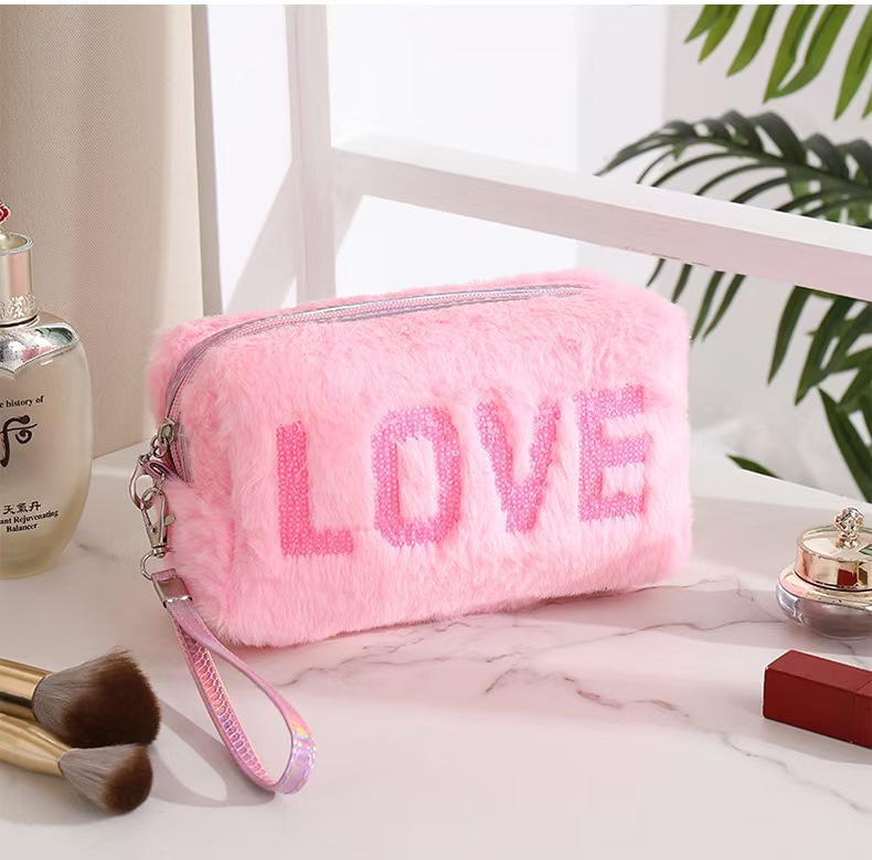 Bolsa de Cosméticos Bordada Transfronteriza, Linda Bolsa de Cosméticos de Felpa, Bolsa de Almacenamiento, Modelo Multifuncional 2025, Portátil para Viajes