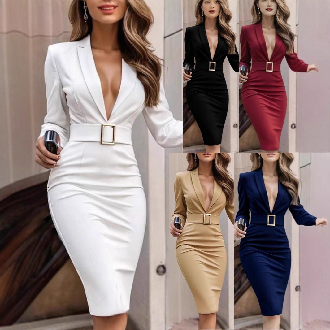 Cross-Border European and American Elegant Long-Sleeved Fashion Suit Office Dress 2025 Spring and Autumn Amazon Independent Station Women