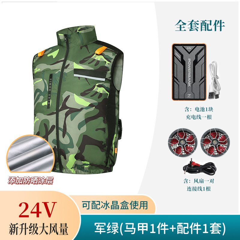 跨境货源夏季空调服降温反光条马甲带风扇的衣服风扇服工作服|undefined