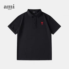 Ami aiedr官方短袖POLO衫男女情侣宽松纯色翻领运动休闲潮牌上衣