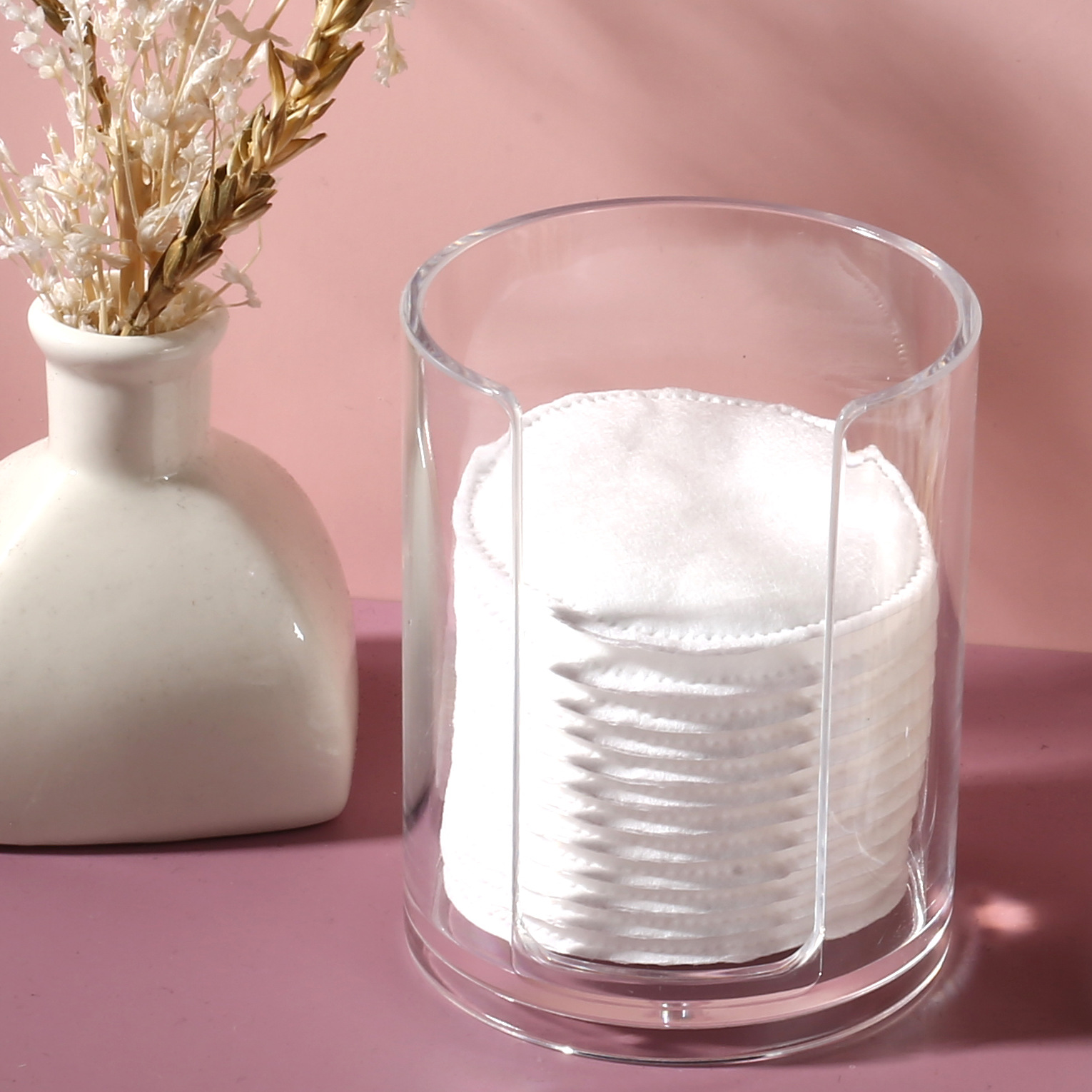 桌面防尘带盖化妆棉收纳盒圆形卸妆棉透明PS梳妆台化妆品收纳整理