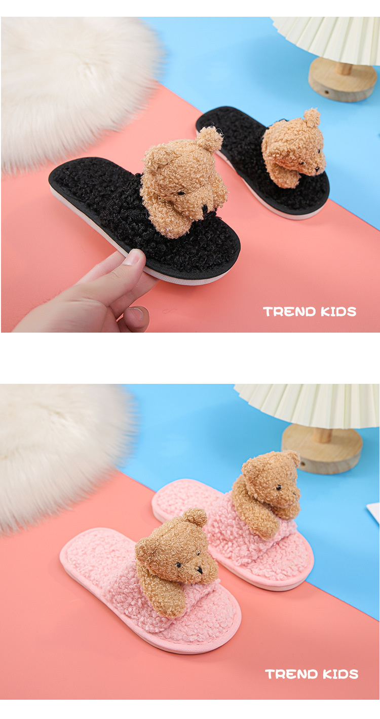 Children's Lamb Hair Open-toed Slippers Non-slip Plush Flat-heeled Soft-soled Slippers display picture 8