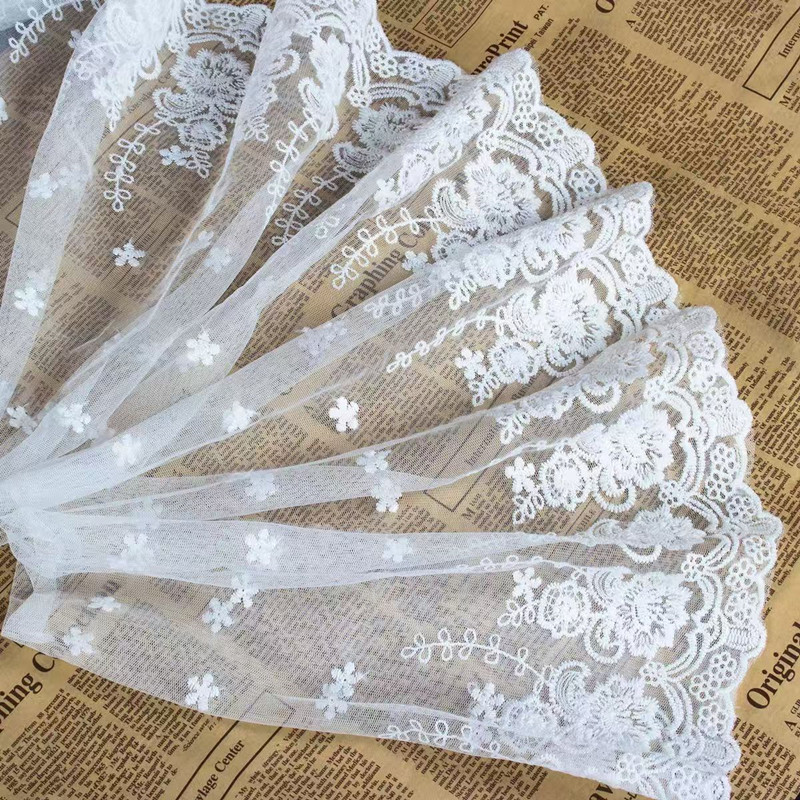 窗帘白色纱边服装辅料配件蕾丝花边绣花纱边DIY接缝拼接星星35cm