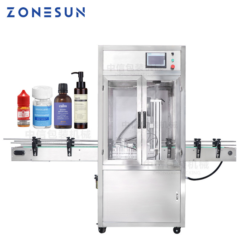 ZONESUN 全自动带防尘罩旋盖机 喷雾滴管瓶封口压盖搓盖机