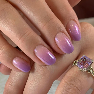 2024 simple French purple wearing armour red book gradient false nails short short round nail finished wholesale