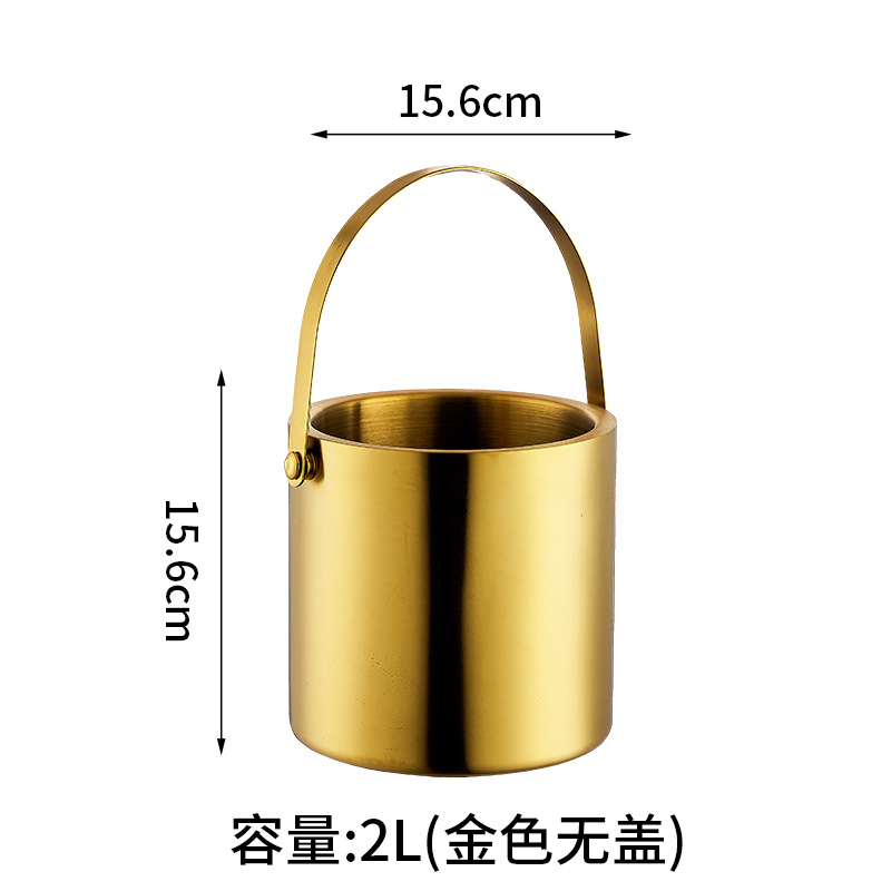 더블 레이어 304 스테인레스 스틸 휴대용 얼음통 2L 뚜껑 없음 골드 "프리 아이스 클립"