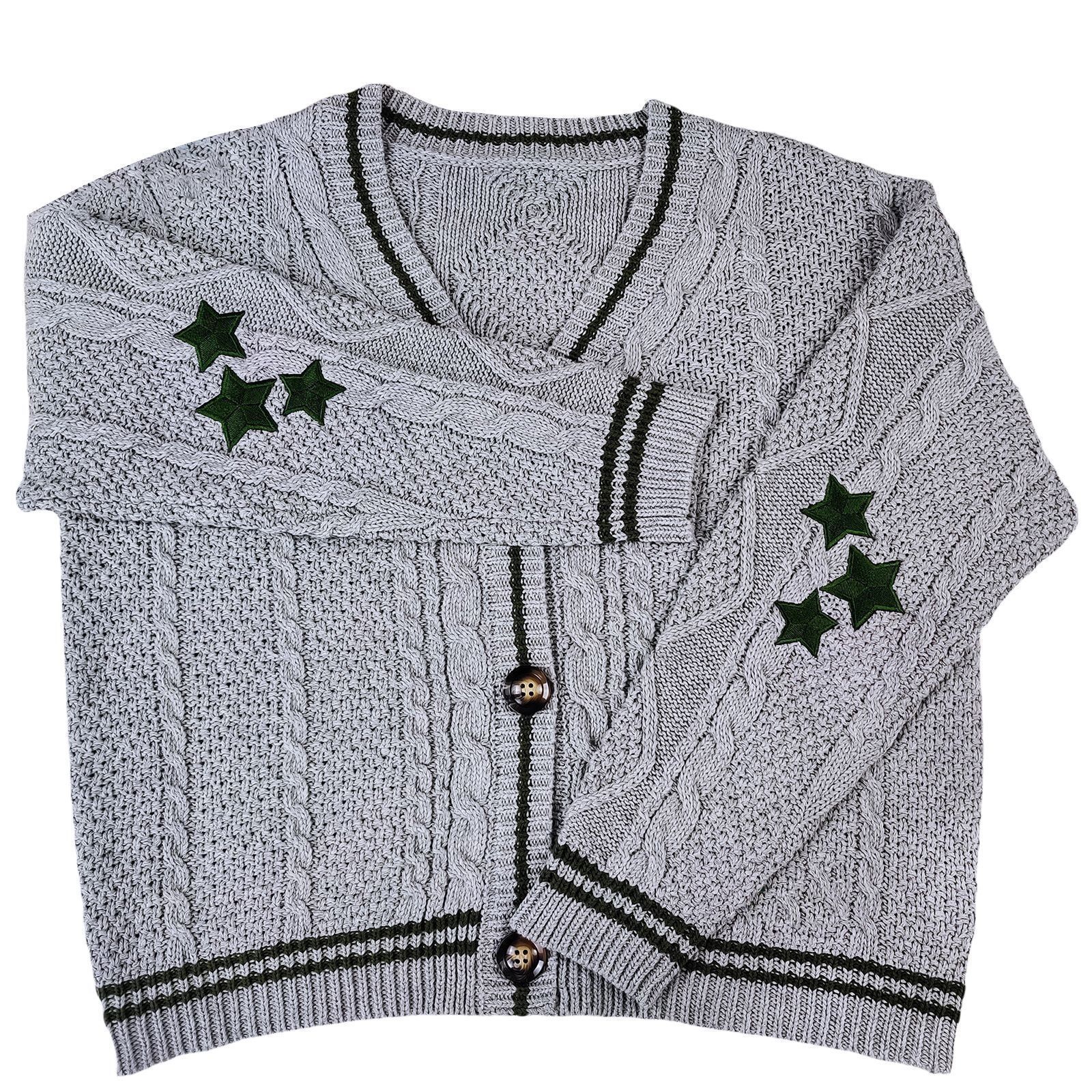 Europa y los Estados Unidos perezosos viento de punto Cardigan mujeres 2024 otoño invierno nuevos productos sueltos bordados estrellas de punto suéter chaqueta mujer image 9