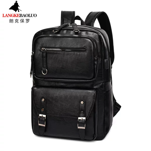 Backpack men's bag large capacity men's business leisure travel trend student computer schoolbag pu leather bag direct sales