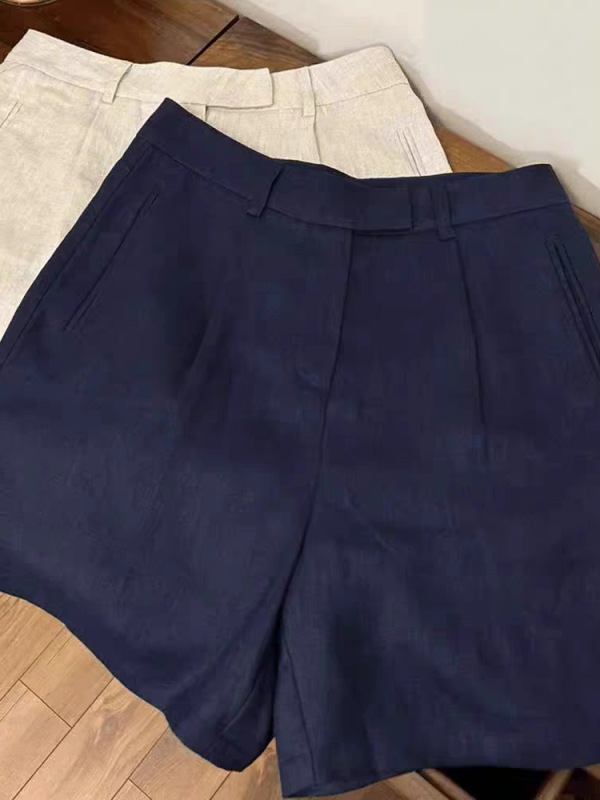 Old Money Style Navy Blue Linen Casual Shorts for Women 2025 Summer New A-Line Fashion Loose Slimming Wide-Leg Pants Old Money Style Navy Blue Linen Casual Shorts for Women 2025 Summer New A-Line Fashion Loose Slimming Wide-Leg Pants