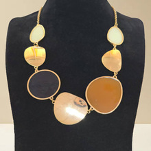 女士夸张风项链几何圆片不对称拼接项链个性时尚颈链潮款项饰