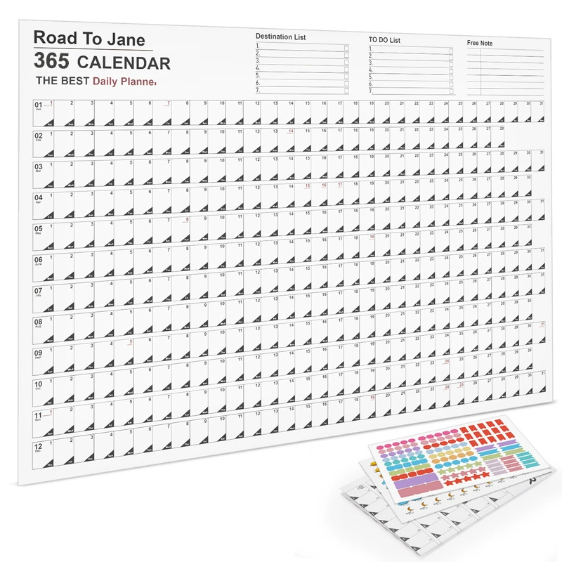 Calendar on wall, annual poster, 365 days, schedule, 2025 years