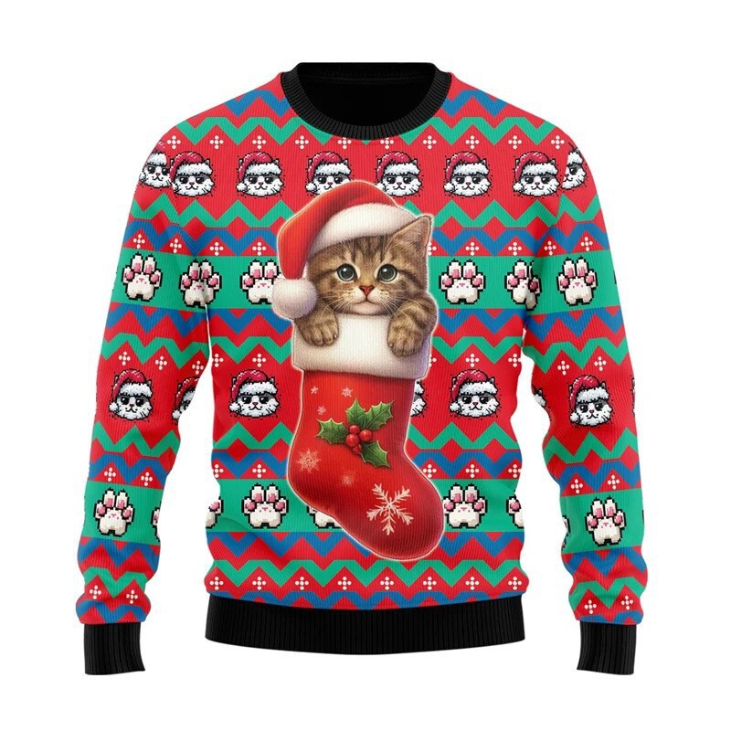 25 New Autumn and Winter 3D Digital Printing Creative Funny Cat Print Christmas Holiday Party Round Neck Sweatshirt 25 New Autumn and Winter 3D Digital Printing Creative Funny Cat Print Christmas Holiday Party Round Neck Sweatshirt