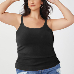亞馬遜2024春夏新款大碼女裝針織螺紋背心性感修身吊帶內搭打底衫