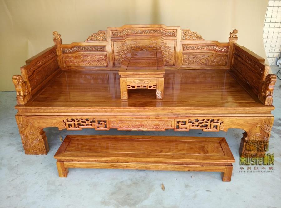 中式罗汉床非洲花梨木刺猬紫檀狮子雕花深雕午休床家具可定.