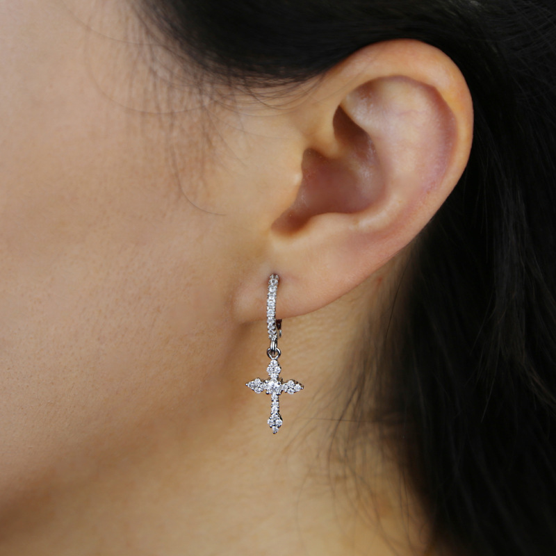 10g Weight Copper Ear Needle Material Drop Earrings Classification 1 Pair Quantity Daily, Street Occasion Copper Material Cross Pattern All Seasons Season Women's Gender Hip-Hop, Punk Style 1 Pair Hip-Hop Punk Cross Copper Drop Earrings 2