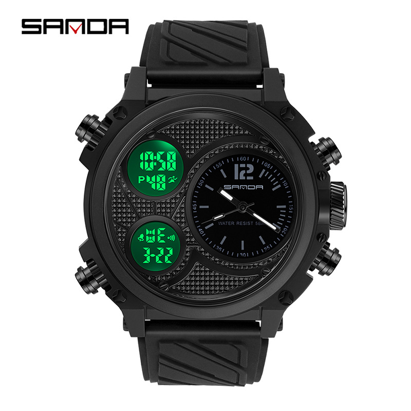 Sanda reloj deportivo masculino primos al aire libre nocturna impermeable juvenile doble reloj electrónico 3002