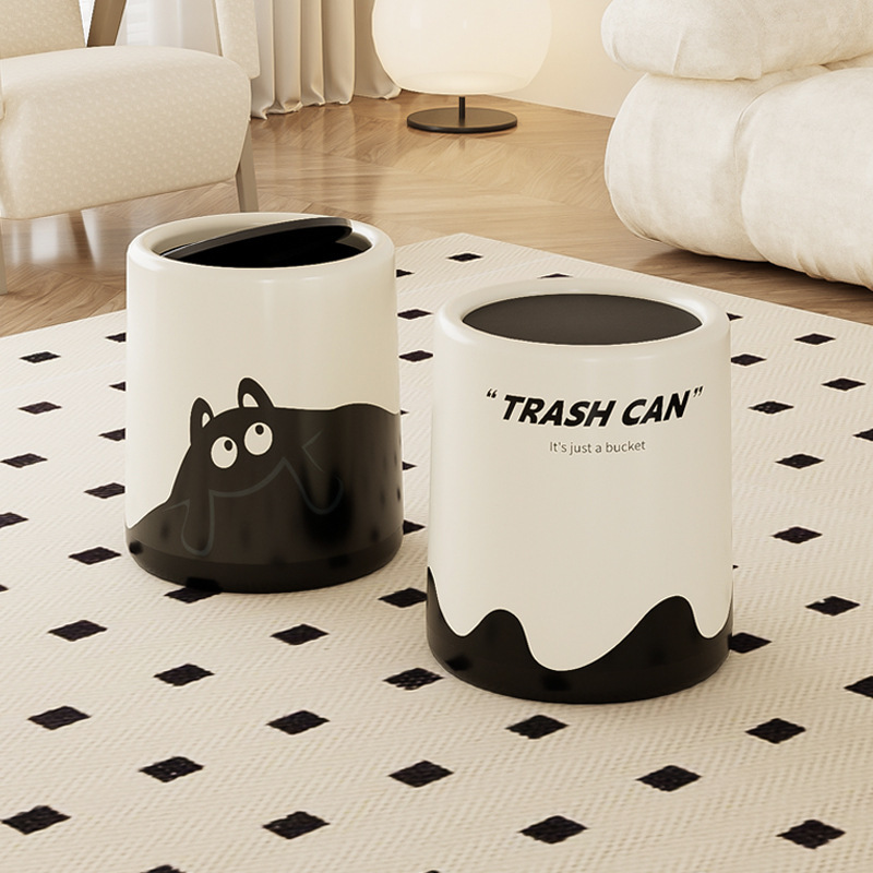 2023 New Cream Style Living Room Trash Bin High-end Household with Lid Subnet Red High Color Value Trash Bin Bedroom
