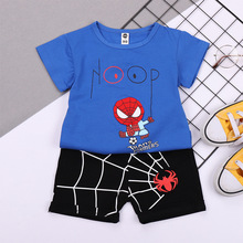 2021夏季新款童裝男童中小童短袖圓領T恤卡通蜘蛛俠兩件套裝外貿