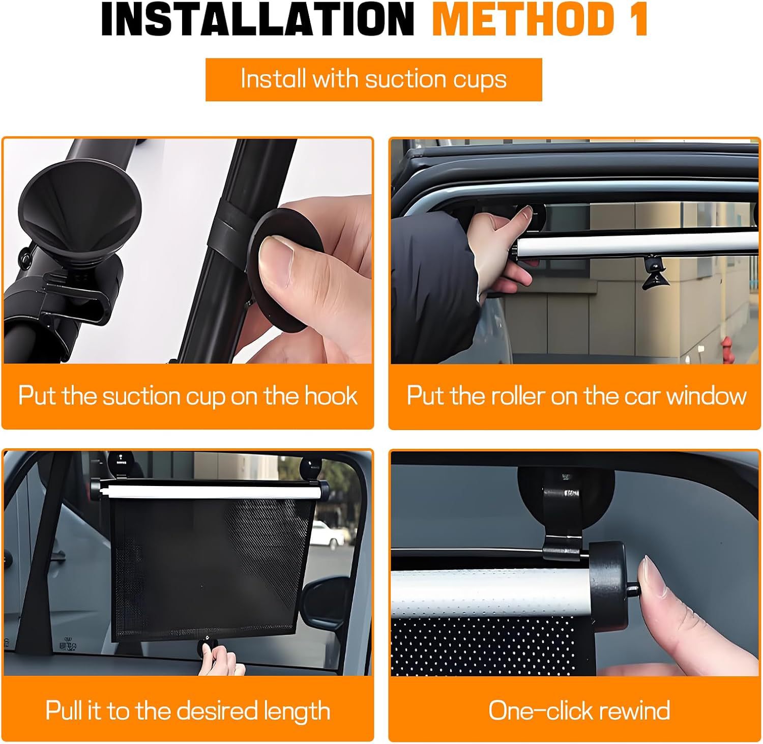 Amazon Cross-Border Best-Selling Factory-Selling Retractable Car Window Sunshade Roll-Up Style Suction Cup Sunshade Car Sunshade