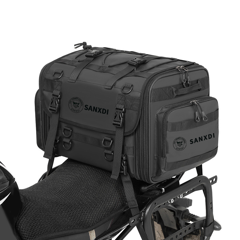 SANXDI bolsa de asiento trasero de motocicleta, bolsa de cola de motocicleta impermeable de gran capacidad, bolsa de transporte de casco de caballero expandible